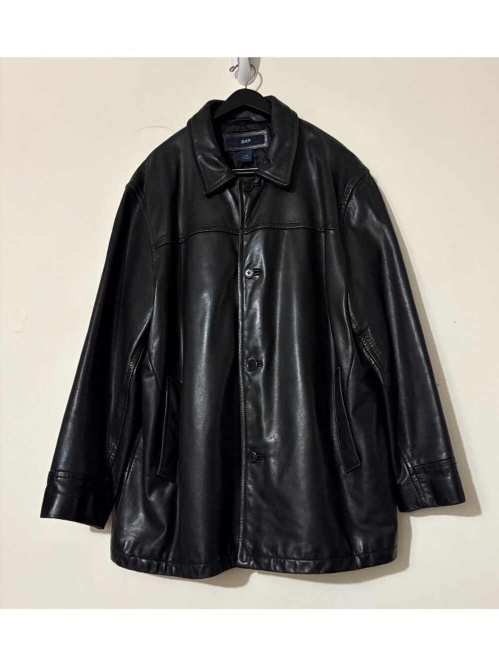 GAP Genuine Leather Quilted Lined Jacket Coat Size Large color black vintage Y2K